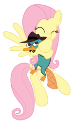 Size: 768x1260 | Tagged: safe, artist:sugumi-gumi, fluttershy, platypus, g4, crossover, cute, hug, perry the platypus, phineas and ferb, shyabetes, simple background, transparent background, vector