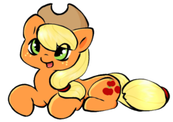 Size: 542x384 | Tagged: safe, artist:semyo, applejack, g4, female, prone, solo