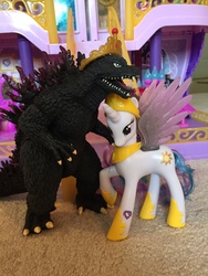 Size: 960x1280 | Tagged: safe, princess celestia, kaiju, g4, bandai creations, brushable, celestizilla, crossover, godzilla, godzilla (series), godzillestia, toy