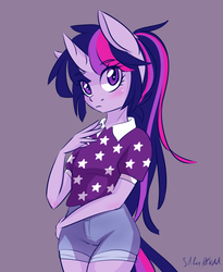 Size: 900x1100 | Tagged: safe, artist:silbersternenlicht, twilight sparkle, anthro, g4, clothes, female, looking at you, solo