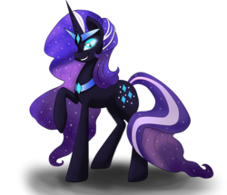 Size: 3168x2722 | Tagged: safe, artist:gracefulcodfishart, nightmare rarity, g4, female, grin, hair over one eye, high res, raised hoof, simple background, solo, transparent background