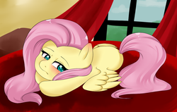 Size: 1045x663 | Tagged: safe, artist:dictatordave, fluttershy, g4, blushing, female, solo