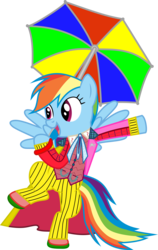 Size: 4061x6428 | Tagged: safe, artist:jaybugjimmies, rainbow dash, pegasus, pony, g4, absurd resolution, boots, cat pin, clothes, cosplay, costume, cravat, crossover, cute, dashabetes, doctor who, fashion disaster, female, frock coat, my eyes, pants, pocket watch, rainbow, rainbow dash always dresses in style, shirt, shoes, simple background, sixth doctor, solo, spats, the explosion in a rainbow factory, tortoise pin, transparent background, umbrella, vector, waistcoat