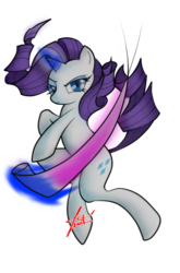 Size: 633x960 | Tagged: safe, artist:zenit007, rarity, g4, action pose, fabric, female, glowing horn, horn, magic, simple background, solo, telekinesis, transparent background