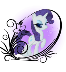 Size: 1024x1103 | Tagged: safe, artist:zenit007, rarity, g4, bedroom eyes, female, flower, raised hoof, simple background, solo