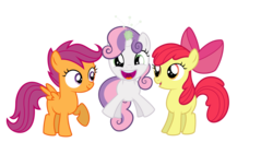 Size: 1920x1080 | Tagged: safe, artist:psychicwalnut, apple bloom, scootaloo, sweetie belle, earth pony, pegasus, pony, unicorn, g4, .svg available, cute, cutie mark crusaders, diasweetes, excited, female, filly, foal, happy, jumping, magic, open mouth, raised hoof, simple background, smiling, spread wings, standing, svg, sweetie belle's magic brings a great big smile, transparent background, vector, wings