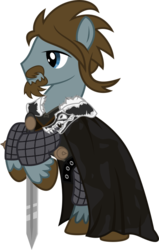 Size: 597x939 | Tagged: safe, artist:xenoneal, oc, oc only, oc:framerate, earth pony, pony, .svg available, clothes, cosplay, costume, eddard stark, game of thrones, leaning, male, ned stark, ponified, simple background, solo, stallion, svg, sword, transparent background, vector, weapon, winter is coming