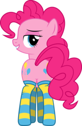 Size: 6378x9800 | Tagged: safe, artist:mrcabezon, pinkie pie, earth pony, pony, g4, absurd resolution, butt, clothes, featureless crotch, female, looking back, plot, show accurate, simple background, socks, solo, striped socks, transparent background, vector