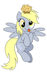 Size: 6750x10350 | Tagged: safe, artist:drawponies, derpy hooves, pegasus, pony, g4, :p, absurd resolution, cute, derpabetes, female, mare, muffin, muffin queen, simple background, smiling, solo, spread wings, tongue out, transparent background, vector