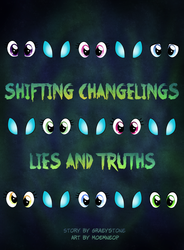 Size: 1400x1900 | Tagged: safe, artist:moemneop, comic:shifting changelings lies and truths, comic, cover art, derp, eyes, no pony
