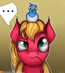 Size: 1911x2160 | Tagged: safe, artist:neko-me, big macintosh, bird, earth pony, pony, g4, ..., cute, frown, looking up, macabetes, male, patreon, portrait, raised eyebrow, solo, stallion