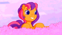 Size: 655x375 | Tagged: safe, screencap, scootaloo (g3), g3, g3.5, pinkie pie's ferris wheel adventure, animated, female, laughing, popcorn, solo