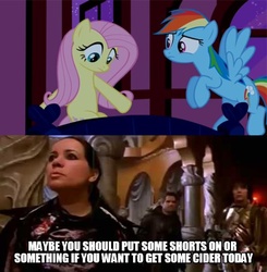 Size: 540x551 | Tagged: safe, fluttershy, rainbow dash, human, g4, apple cider, bed, bedroom, cider, fluttershy's cottage, irl, irl human, mr. furious, mystery men, photo, the bowler, the spleen