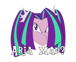 Size: 2200x1800 | Tagged: safe, artist:mofetafrombrooklyn, aria blaze, equestria girls, g4, caption, female, head only, image macro, meme, pun, simple background, solo, transparent background, u mad