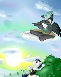 Size: 781x992 | Tagged: safe, artist:frist44, rumble, thunderlane, anthro, unguligrade anthro, g4, brothers, clothes, paper airplane