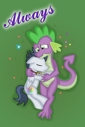 Size: 1280x1903 | Tagged: safe, artist:talcom, rumble, spike, g4, fanfic art, fanfic cover, gay, male, older, older spike, ship:rumblespike, shipping