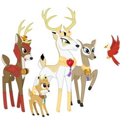Size: 8000x8000 | Tagged: safe, artist:cheezedoodle96, idw, blackthorn, bramble, king aspen, queen birch, bird, deer, g4, .svg available, absurd resolution, cloven hooves, doe, female, horn, horn ring, idw showified, male, male and female, simple background, stag, svg, transparent background, vector