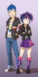 Size: 1100x2200 | Tagged: safe, artist:deannart, flash sentry, twilight sparkle, equestria girls, g4, alternate hairstyle, clothes, cute, duo, female, fuel for the shipping fire, human coloration, humanized, imitation, just kiss already, leather jacket, male, punklight sparkle, ship:flashlight, shipping, straight