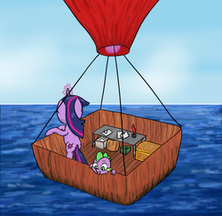 Size: 1024x994 | Tagged: safe, artist:php18, spike, twilight sparkle, g4, hot air balloon, magic