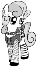 Size: 426x799 | Tagged: safe, artist:a6p, sweetie belle, g4, collar, cutie mark, earring, eyebrow piercing, female, fishnet stockings, meanie belle, monochrome, necklace, nose ring, older, piercing, solo, tail fishnets, tongue out, tongue piercing