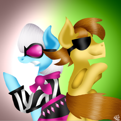 Size: 506x506 | Tagged: safe, artist:mistressfabulous, mandopony, photo finish, picture perfect pony, g4, duo