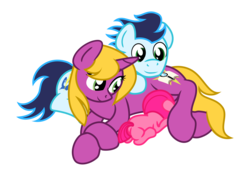 Size: 3899x2750 | Tagged: safe, artist:bryastar, soarin', oc, oc:bright star, oc:rose, pony, unicorn, g4, breastfeeding, canon x oc, family, feeding, high res, nonsexual nursing, not pinkie pie, nursing, shipping, simple background, suckling, transparent background