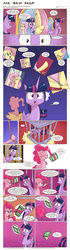 Size: 1072x3845 | Tagged: safe, artist:saturdaymorningproj, fluttershy, pinkie pie, twilight sparkle, alicorn, pony, comic:pie and seek, g4, book, cage, clothes, clue, comic, covering, disguise, female, fluttershy suit, hair hold, magic, mare, mirror, pinkie costume, pony costume, prehensile mane, twilight sparkle (alicorn), zipper