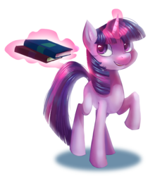 Size: 1506x1714 | Tagged: safe, artist:siffou, twilight sparkle, g4, adorkable, book, cute, dork, female, looking at you, magic, open mouth, raised hoof, simple background, smiling, solo, telekinesis, transparent background