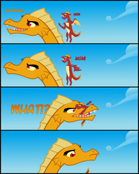 Size: 1024x1287 | Tagged: safe, artist:queencold, garble, oc, oc:caldera, dragon, g4, comic, dragon oc, dragoness, garblebuse, mother, mother and son, slapstick, talking, teenaged dragon