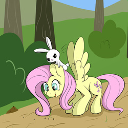 Size: 2000x2000 | Tagged: safe, artist:ironheart3498, angel bunny, fluttershy, pony, g4, ants, duo, high res