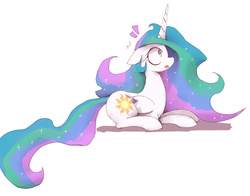 Size: 1280x1003 | Tagged: safe, artist:kolshica, princess celestia, alicorn, pony, g4, female, floppy ears, mare, missing accessory, open mouth, prone, shock, simple background, solo, white background, wide eyes