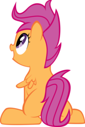 Size: 1916x2844 | Tagged: safe, artist:iamadinosaurrarrr, scootaloo, g4, back, female, simple background, sitting, smiling, solo, transparent background, vector