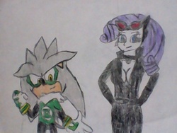 Size: 1024x768 | Tagged: safe, artist:brandonale, rarity, equestria girls, g4, catwoman, clothes, cosplay, costume, crossover, dc comics, green lantern, male, silvarity, silver the hedgehog, sonic the hedgehog, sonic the hedgehog (series), traditional art