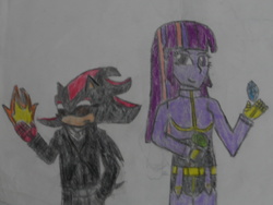 Size: 1024x768 | Tagged: safe, artist:brandonale, twilight sparkle, equestria girls, g4, clothes, cosplay, costume, crossover, k', king of fighters, kula diamond, male, shadow the hedgehog, shadtwi, sonic the hedgehog, sonic the hedgehog (series), traditional art, twilight sparkle (alicorn)