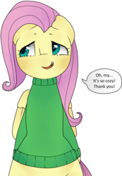 Size: 1036x1500 | Tagged: safe, artist:oouichi, fluttershy, g4, clothes, female, palindrome get, solo, sweater, sweatershy