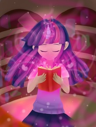 Size: 768x1024 | Tagged: safe, artist:iponylover, twilight sparkle, human, g4, book, female, horn, horned humanization, humanized, solo