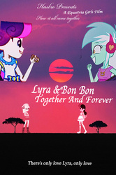 Size: 585x880 | Tagged: safe, bon bon, lyra heartstrings, sweetie drops, equestria girls, g4, fanfic, fanfic art, female, lesbian, love, movie poster, photoshop, romance, ship:lyrabon, shipping