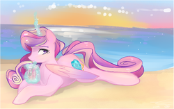 Size: 1605x1005 | Tagged: safe, artist:chocolateponi, princess cadance, g4, beach, female, magic, solo