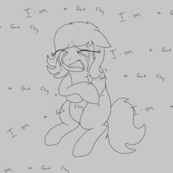 Size: 1000x1000 | Tagged: artist needed, safe, oc, oc only, oc:anon, oc:filly anon, pony, /mlp/, crying, deep, female, filly, grimdark source, mind break, monochrome, ponified, sad, solo, story in the comments