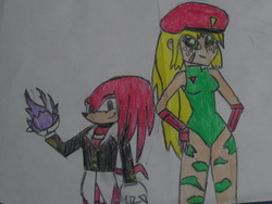 Size: 1024x768 | Tagged: safe, artist:brandonale, applejack, equestria girls, g4, appleknux, cammy white, clothes, cosplay, costume, crossover, iori yagami, king of fighters, knuckles the echidna, leotard, male, sonic the hedgehog (series), street fighter, traditional art
