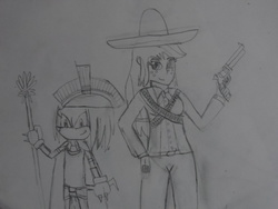 Size: 1024x768 | Tagged: safe, artist:brandonale, applejack, g4, appleknux, clothes, costume, crossover, independence day, knuckles the echidna, male, mexican, mexican independence day, mexico, monochrome, montezuma, sonic the hedgehog (series), traditional art