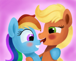 Size: 2362x1890 | Tagged: safe, artist:musikhin, applejack, rainbow dash, g4, female, kissing, lesbian, ship:appledash, shipping