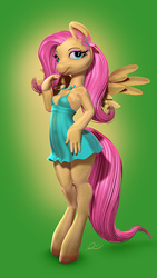 Size: 507x900 | Tagged: safe, artist:runsammya, fluttershy, anthro, g4, 3d, 3d model, breasts, clothes, dress, female, small breasts, solo