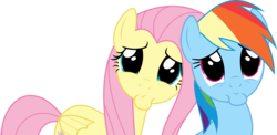 Size: 6150x3000 | Tagged: safe, artist:dashiesparkle, fluttershy, rainbow dash, g4, trade ya!, .svg available, duo, pouting, simple background, transparent background, vector, wide eyes