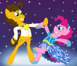 Size: 500x427 | Tagged: safe, artist:crazynutbob, cheese sandwich, pinkie pie, g4, clothes, dancing, dress, female, male, ship:cheesepie, shipping, straight, suit