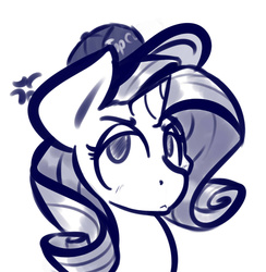 Size: 1174x1202 | Tagged: safe, artist:krucification, rarity, pony, unicorn, g4, angry, baseball cap, cap, drawthread, female, hat, head, monochrome, simple background, solo, white background