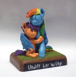 Size: 617x630 | Tagged: safe, artist:ubrosis, rainbow dash, scootaloo, g4, sleepless in ponyville, clay, craft, hug, irl, photo, scootalove, sculpey, sculpture, winghug