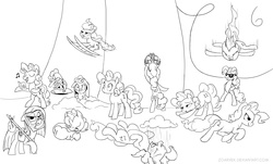 Size: 1698x1024 | Tagged: safe, artist:zoarvek, pinkie pie, g4, my little pony: friendship is magic, too many pinkie pies, chocolate rain, looking down, singing, sleeping, swag