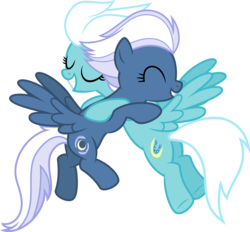 Size: 4306x4000 | Tagged: safe, artist:ambassad0r, fleetfoot, night glider, pegasus, pony, g4, absurd resolution, butt, duo, eyes closed, female, hug, plot, show accurate, simple background, sisters, smiling, transparent background, vector