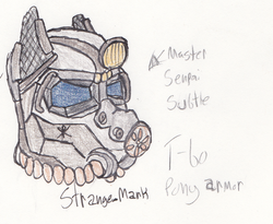 Size: 1172x960 | Tagged: safe, artist:strange_mark, oc, oc only, oc:subtle, armor, fallout, fallout 4, helmet, power armor, solo, traditional art